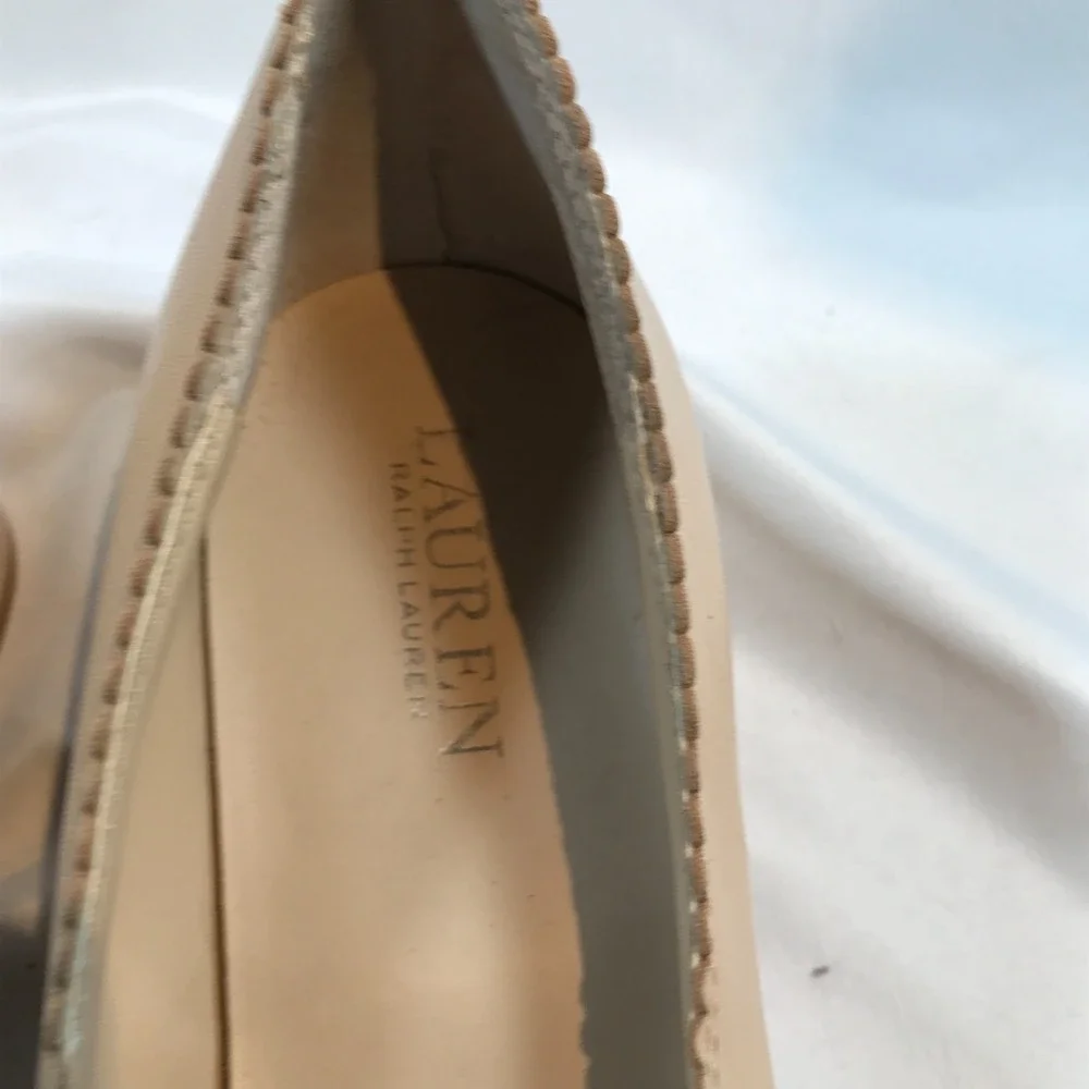 Lauren Ralph Lauren Beige Block Heel‎ Leather Slip On Heels Womens US 10M EU 40